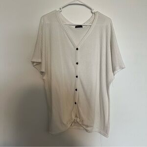 White Relaxed Fit Blouse with V-Neckline